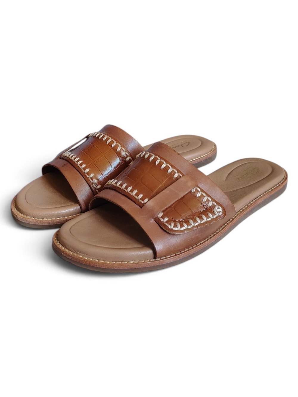 Clarks Signature Women's Tan Leather Maritime Mule Comfort Slide Sandals Sz 7.5